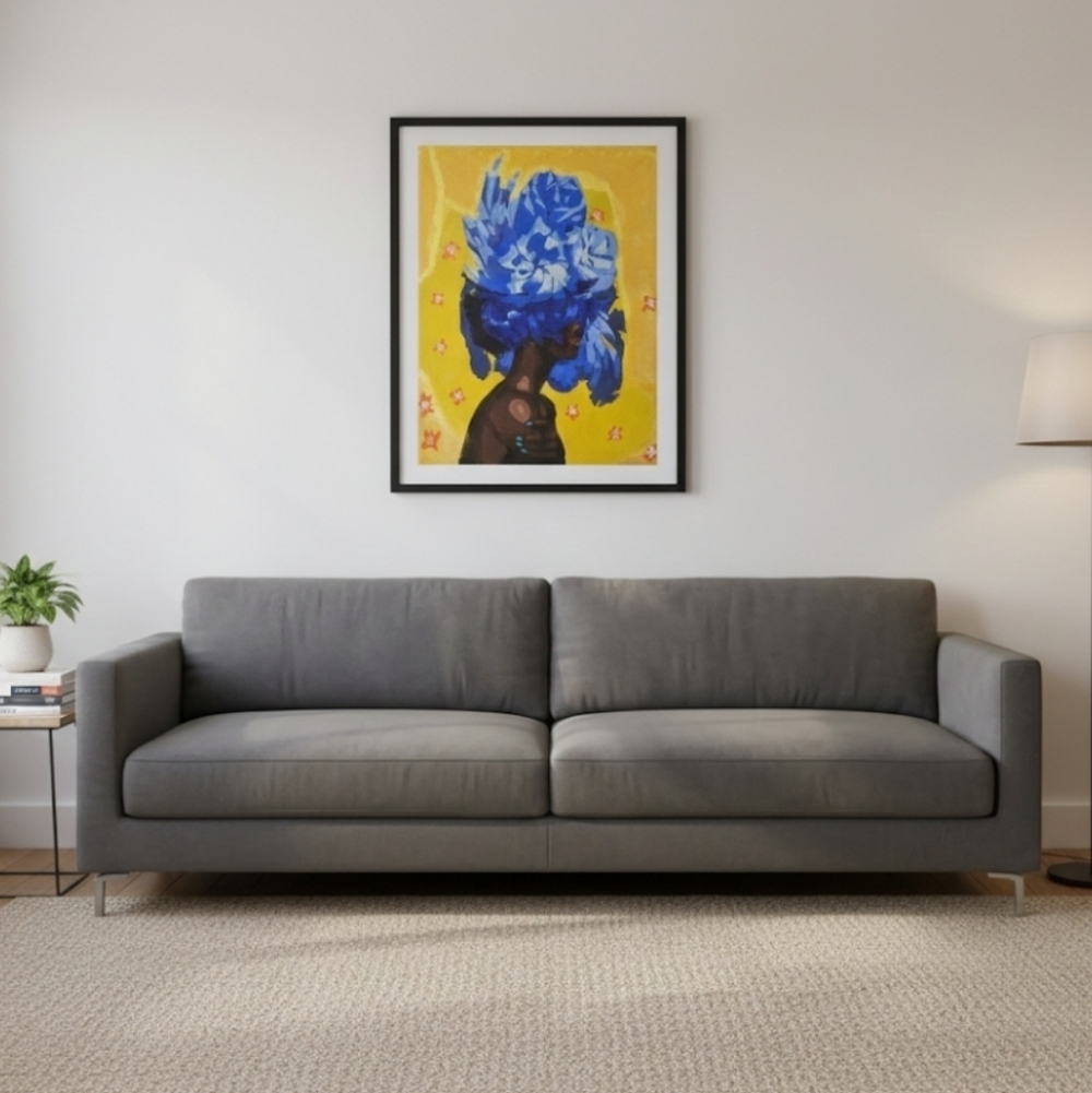 Hand Crafted Handpainted Artwork Blue  Floral Canvas Wall Decor Handmade Flowers